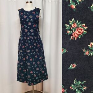 Vintage 90s y2k Talbots Boho Hippie Flower Dainty Floral Corduroy Midi Dress Md